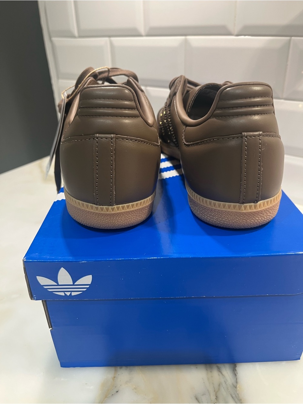 adidas Samba Leather Sneakers in Brown with Gold Accents - Picture 4 of 9